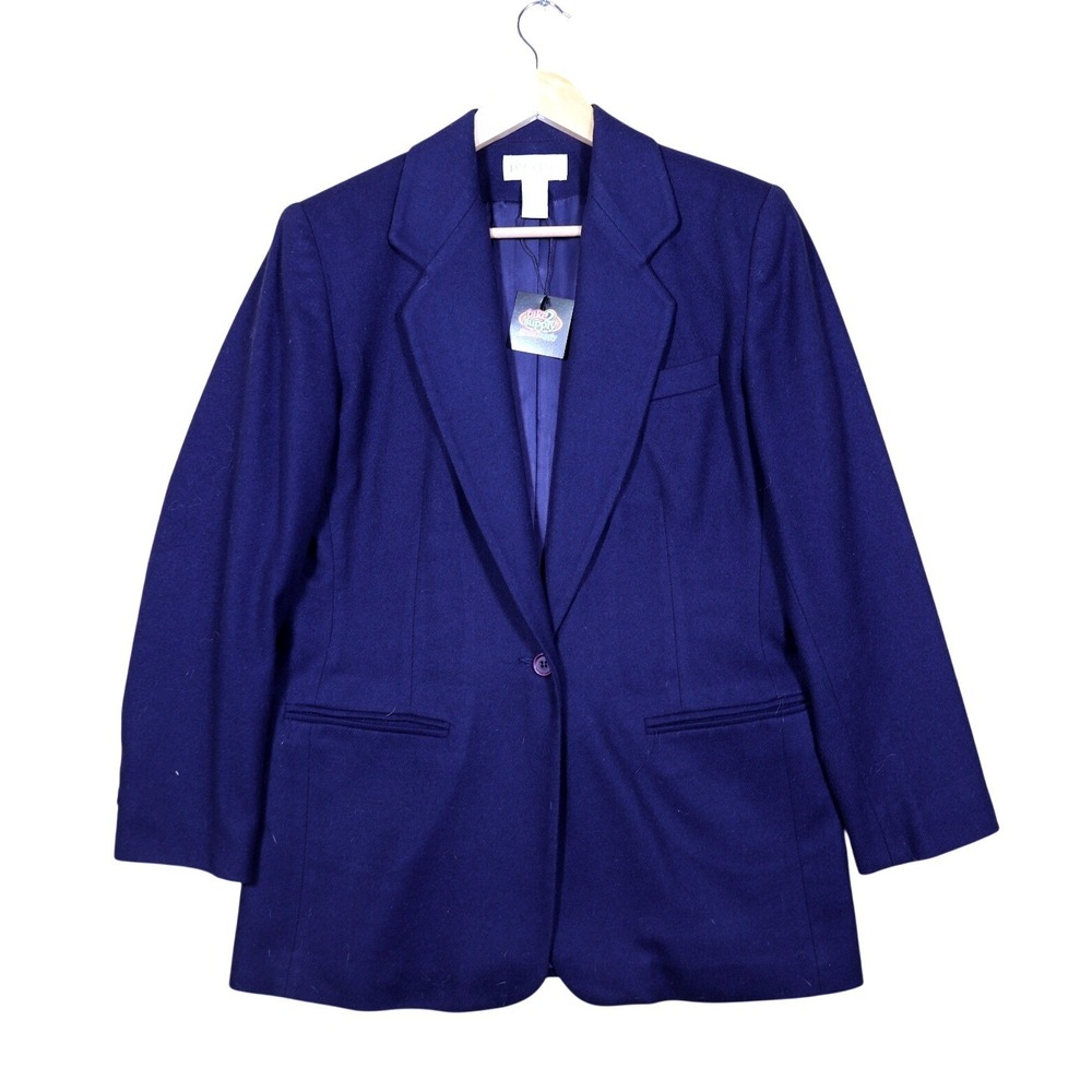 Lands‎ End Womens Size 6P Navy Blue Wool Blend Blazer Jacket